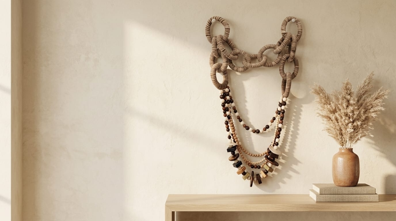 Collar decorativo de Quisqueya by Piaroa colgado en una pared